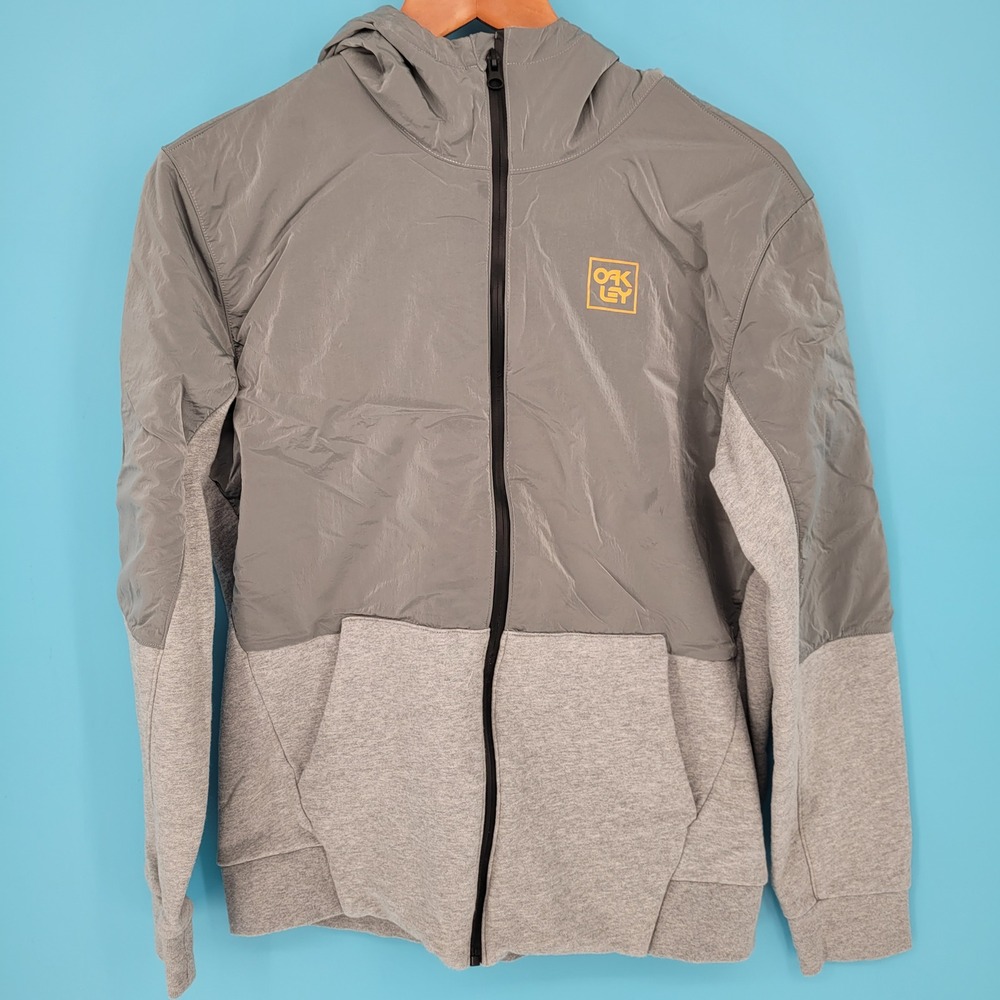 Vintage Y2K Oakley Technical Hoodie Jacket Gray Orange Logo Gorpcore Outerwear